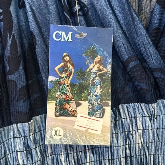 CM Resort Wear Beach Maxi Haltar Dress Blue Size XL - Picture 7 of 12